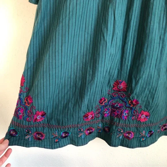 Johnny Was 3J Workshop Blue Stripe Embroidered Dress Size Medium - Picture 8 of 10